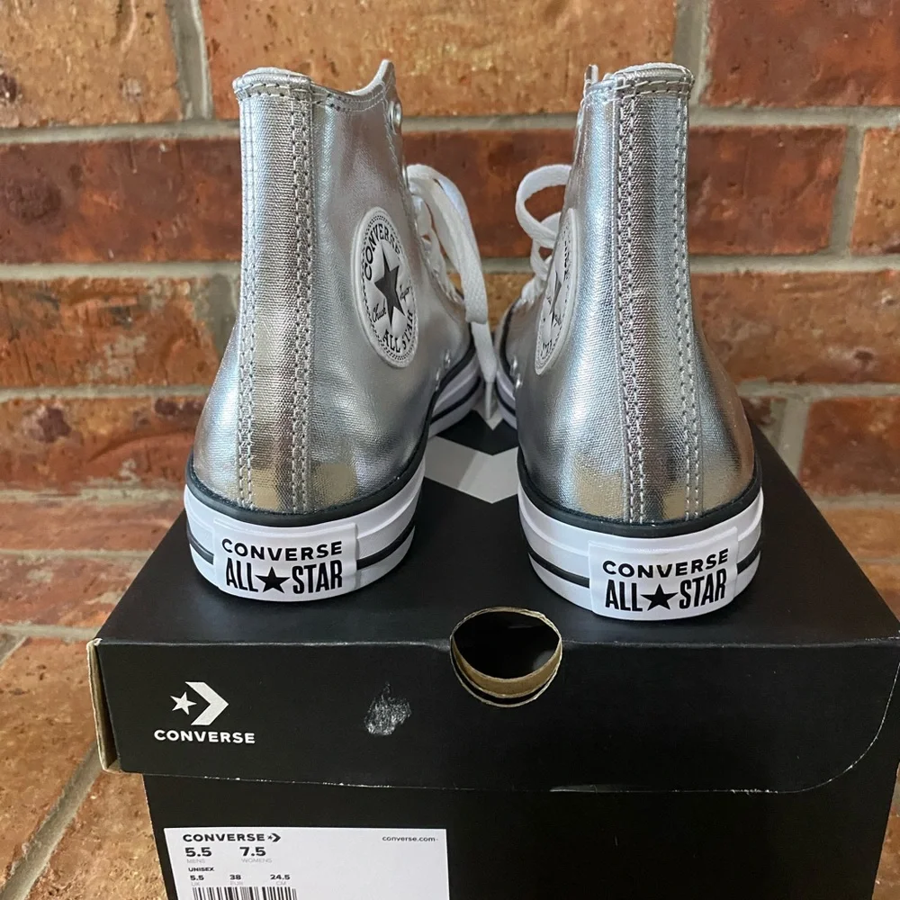 Converse Silver High Top Sneakers with White Soles - Picture 3 of 6